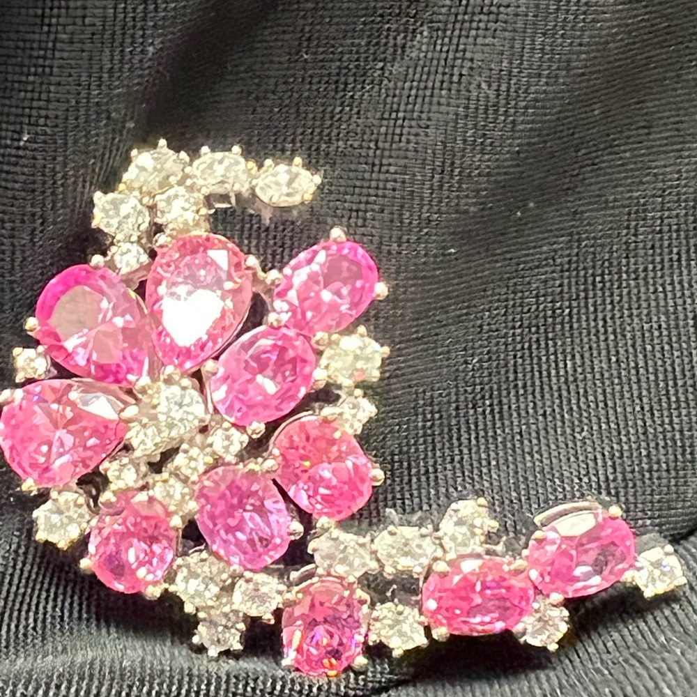 Elegant Pink and Silver Floral Brooch